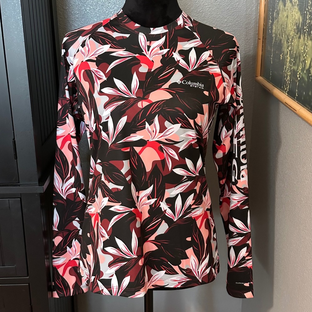 Columbia PFG Tidal Tee Womens Small Multicolor Floral Omni-Shade Shirt Outdoor